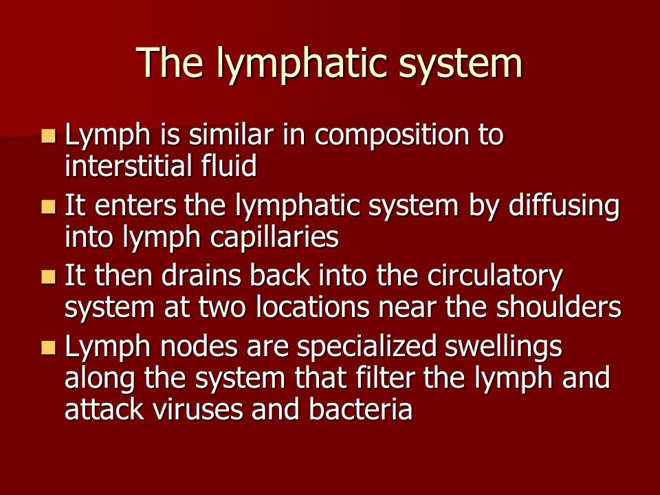 The lymphatic system Lymph is similar in composition to interstitial fluid. It enters the lymphatic system by diffusing into lymph capillaries.