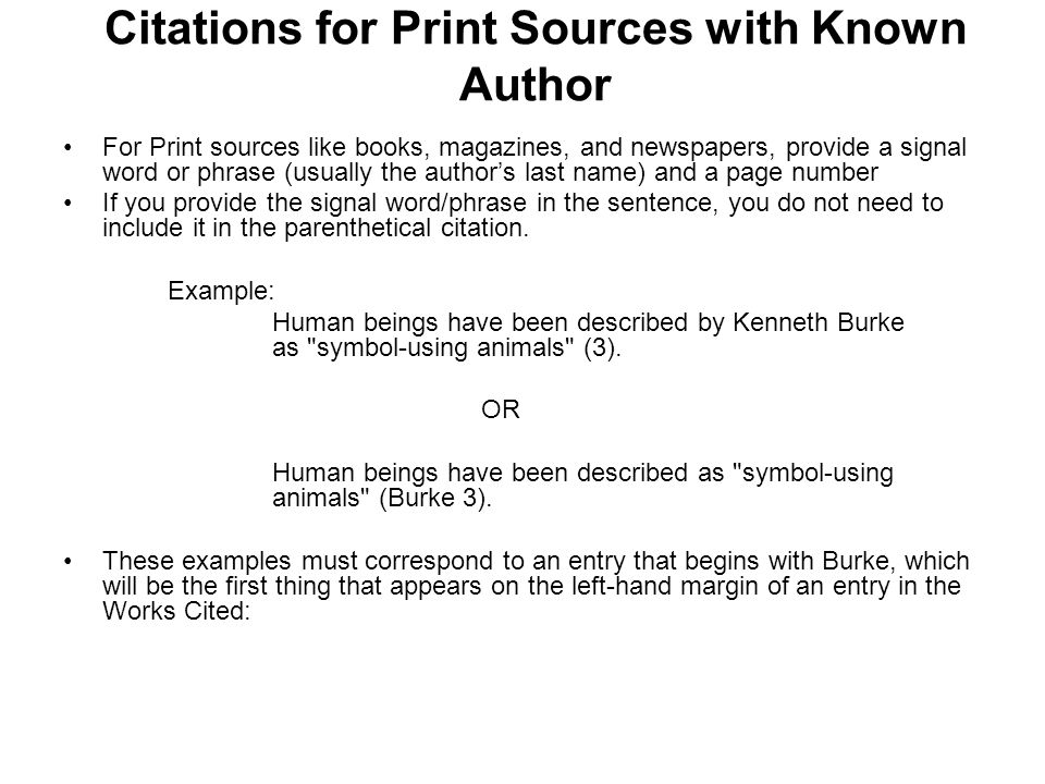 Citations for Print Sources with Known Author