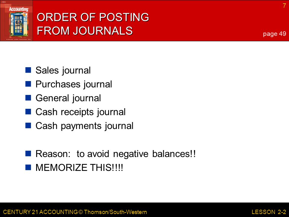 ORDER OF POSTING FROM JOURNALS