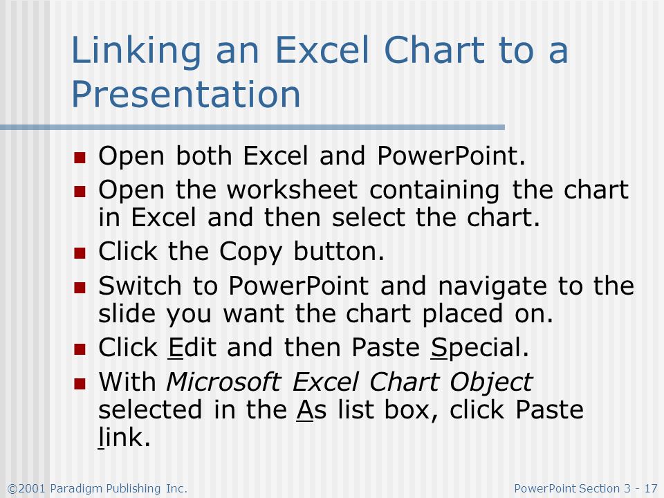 Linking an Excel Chart to a Presentation