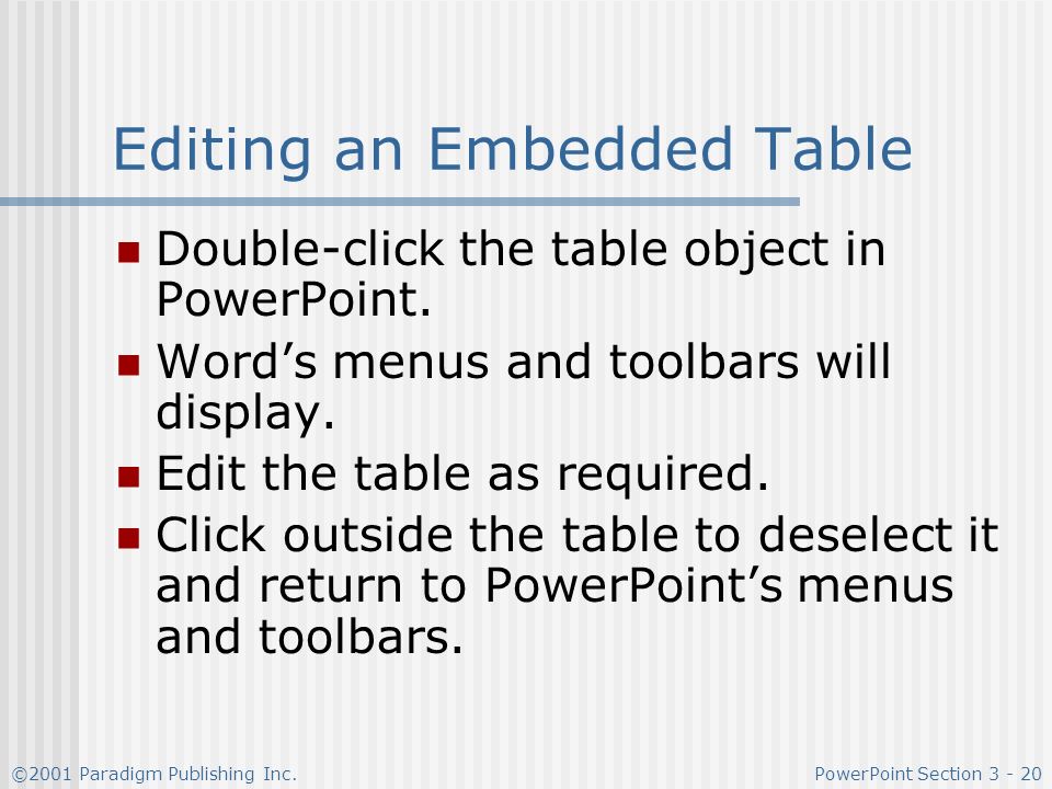 Editing an Embedded Table
