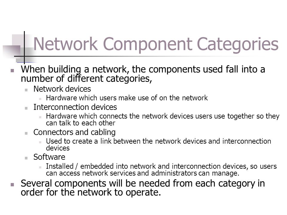 Network Component Categories