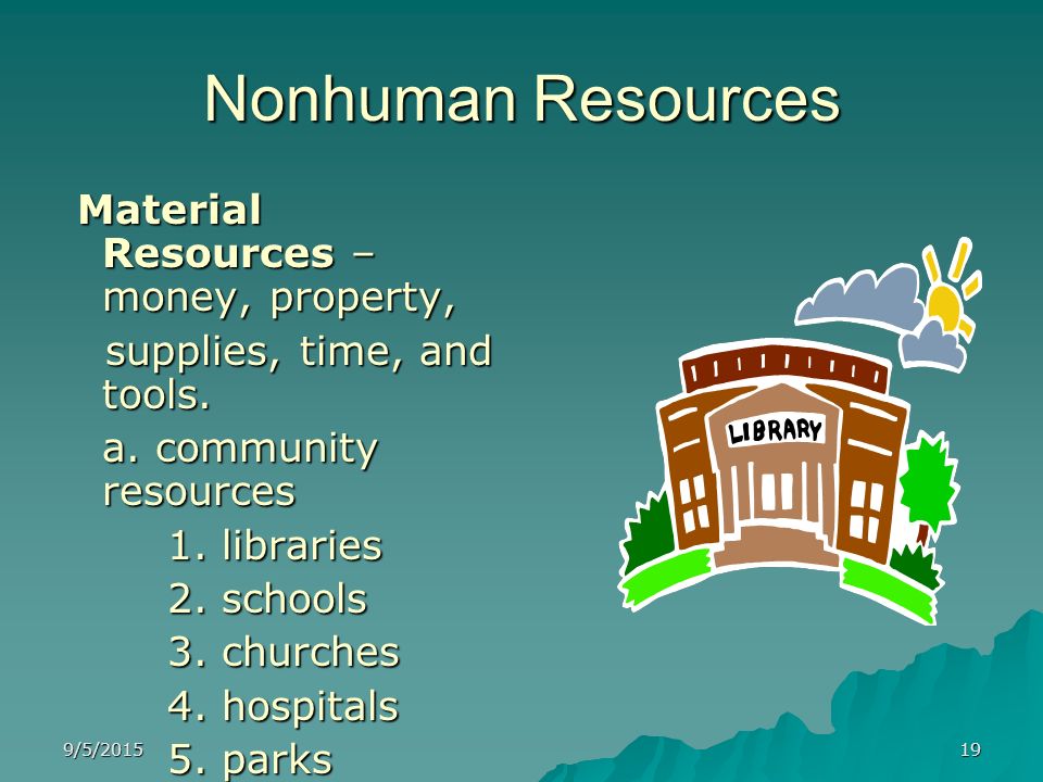 Nonhuman Resources Material Resources – money, property,