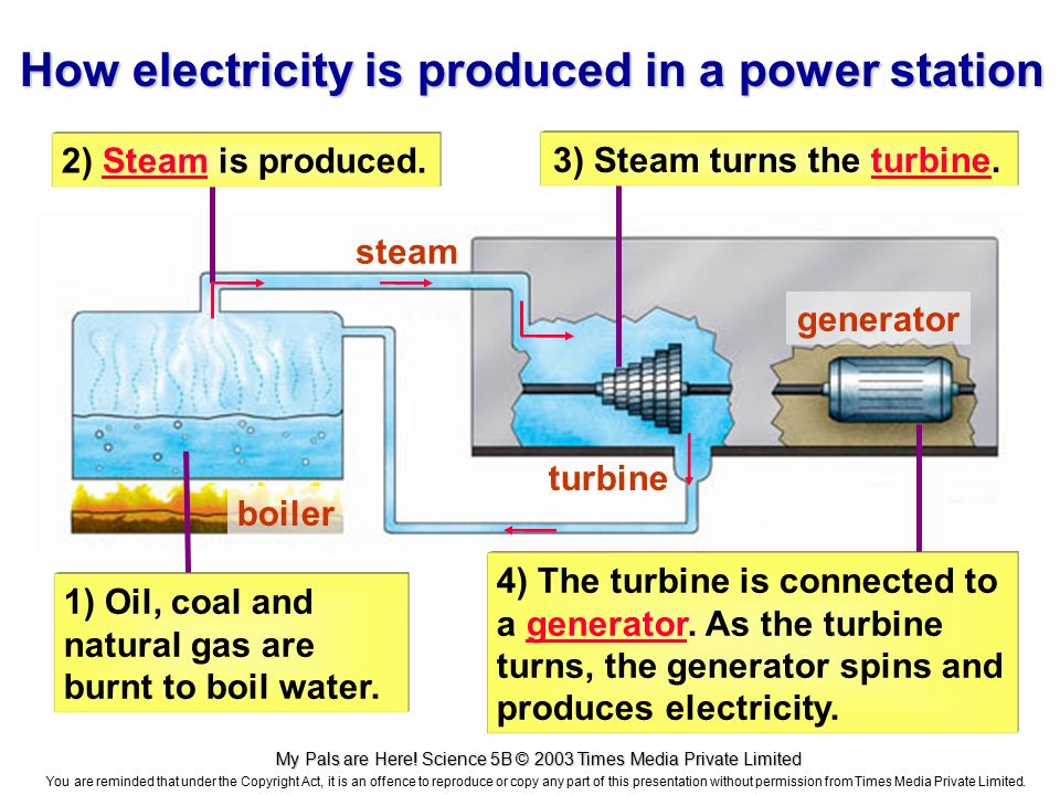 3) Steam turns the turbine. 