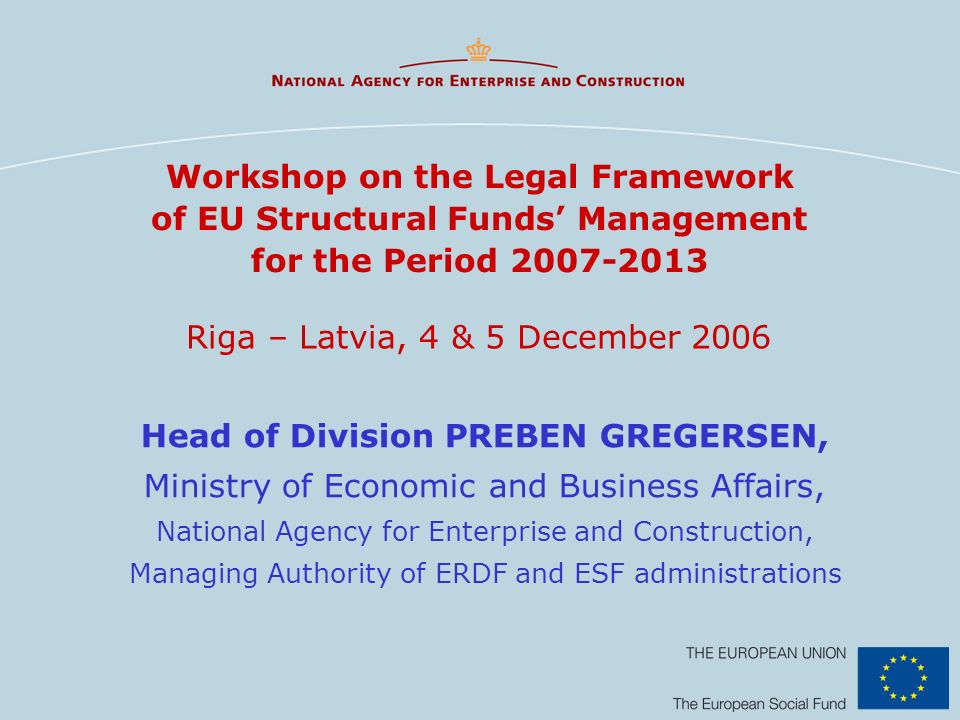 Workshop on the Legal Framework of EU Structural Funds’ Management for the Period