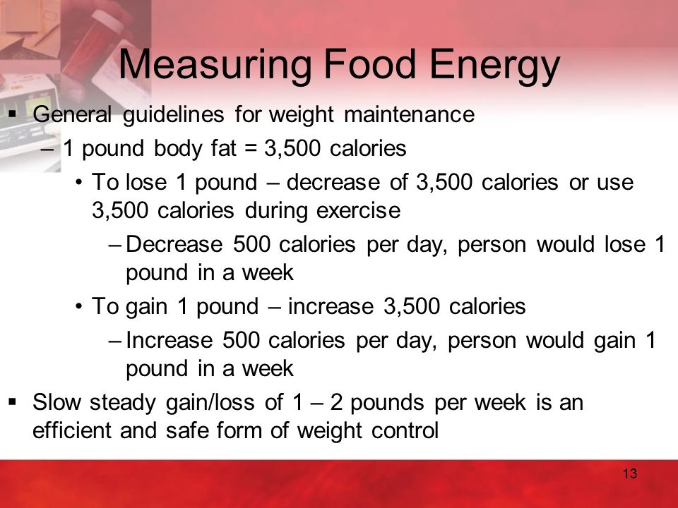 Measuring Food Energy General guidelines for weight maintenance