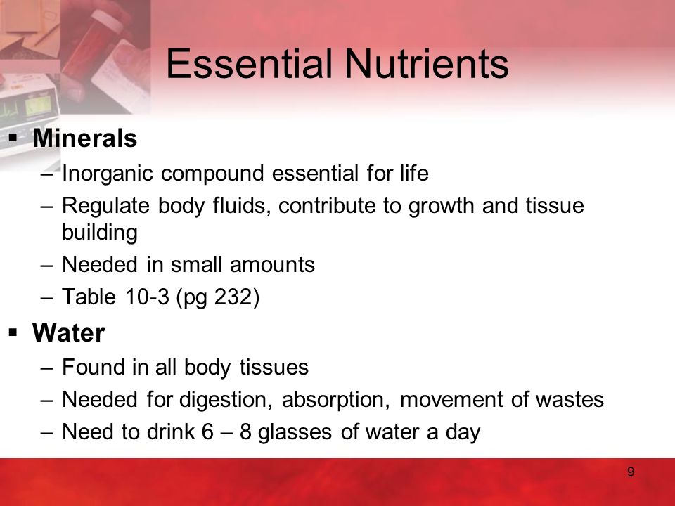 Essential Nutrients Minerals Water