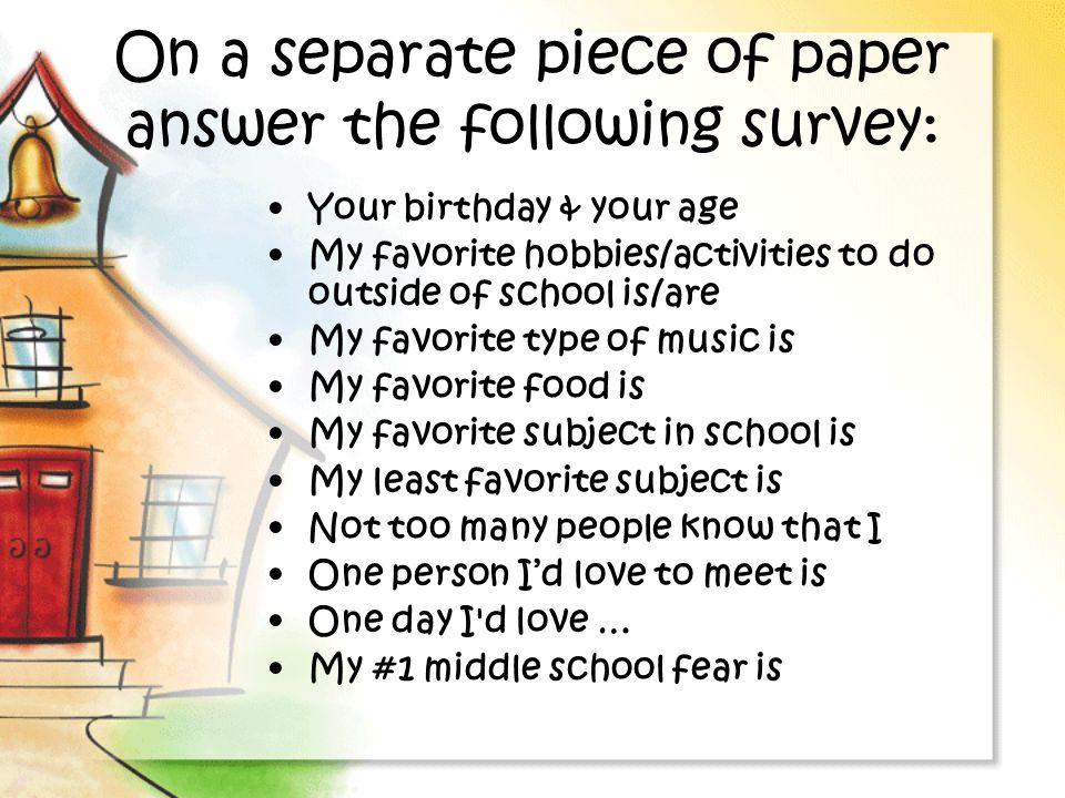 On a separate piece of paper answer the following survey: