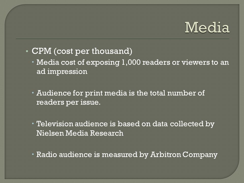 Media CPM (cost per thousand)