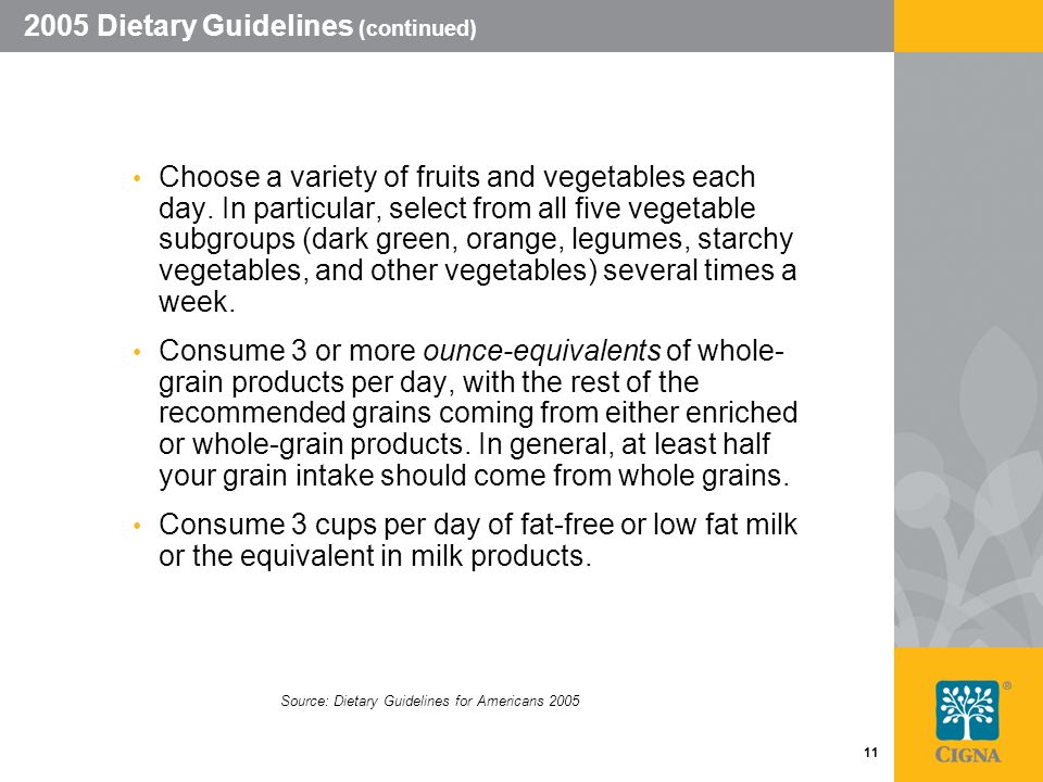 2005 Dietary Guidelines (continued)