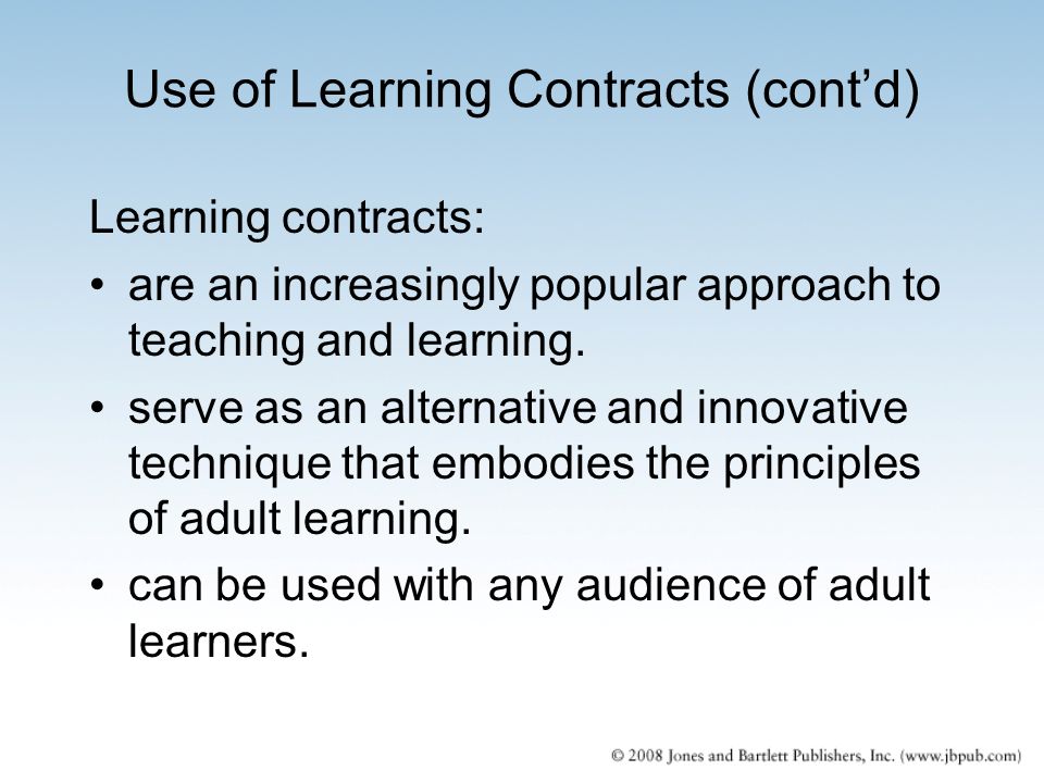Use of Learning Contracts (cont’d)