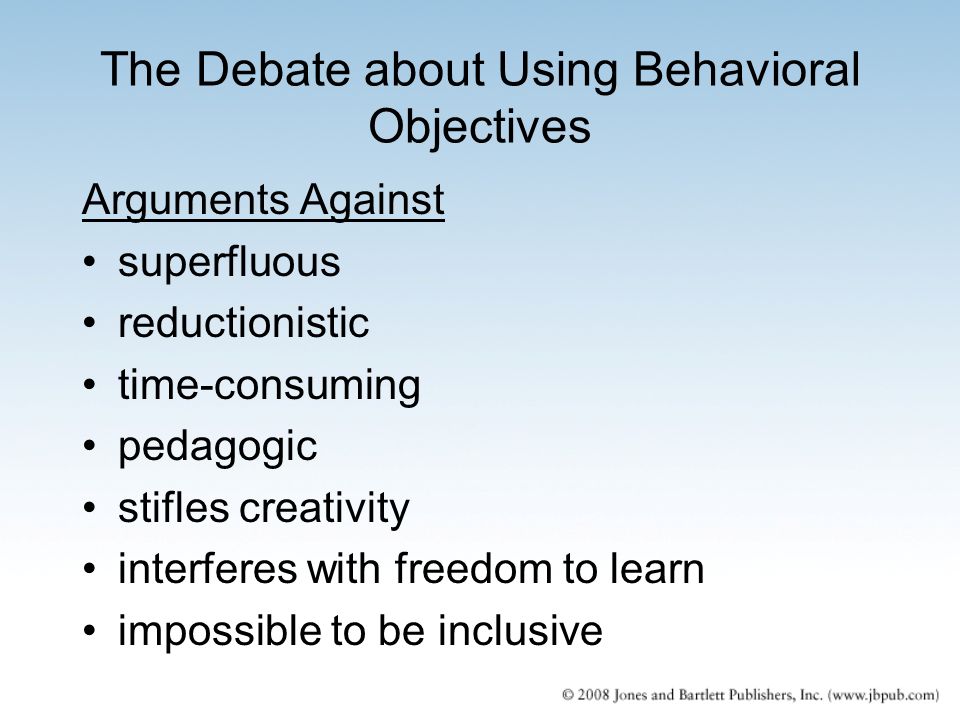 The Debate about Using Behavioral Objectives