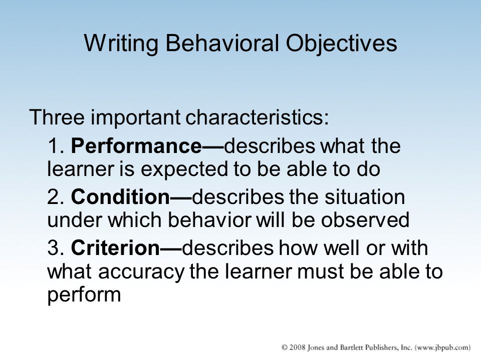 Writing Behavioral Objectives