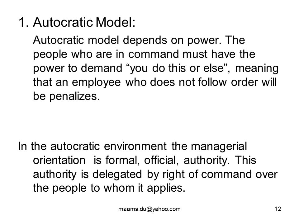 autocratic model of organizational behavior