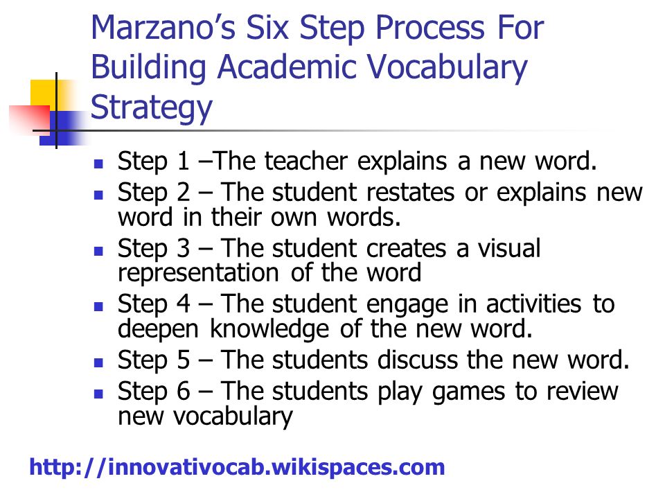 Marzano’s Six Step Process For Building Academic Vocabulary Strategy