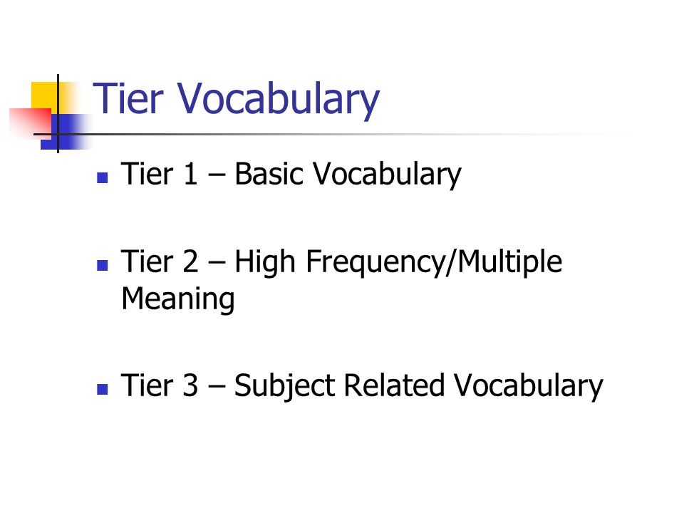 Tier Vocabulary Tier 1 – Basic Vocabulary