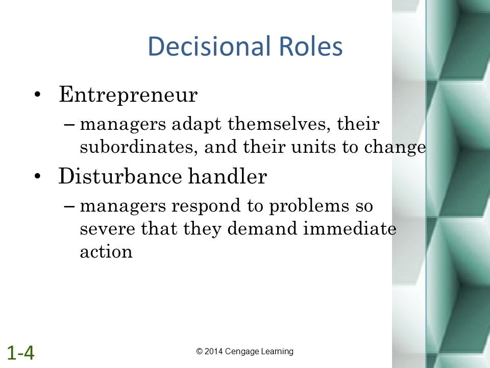 Decisional Roles Entrepreneur Disturbance handler 1-4