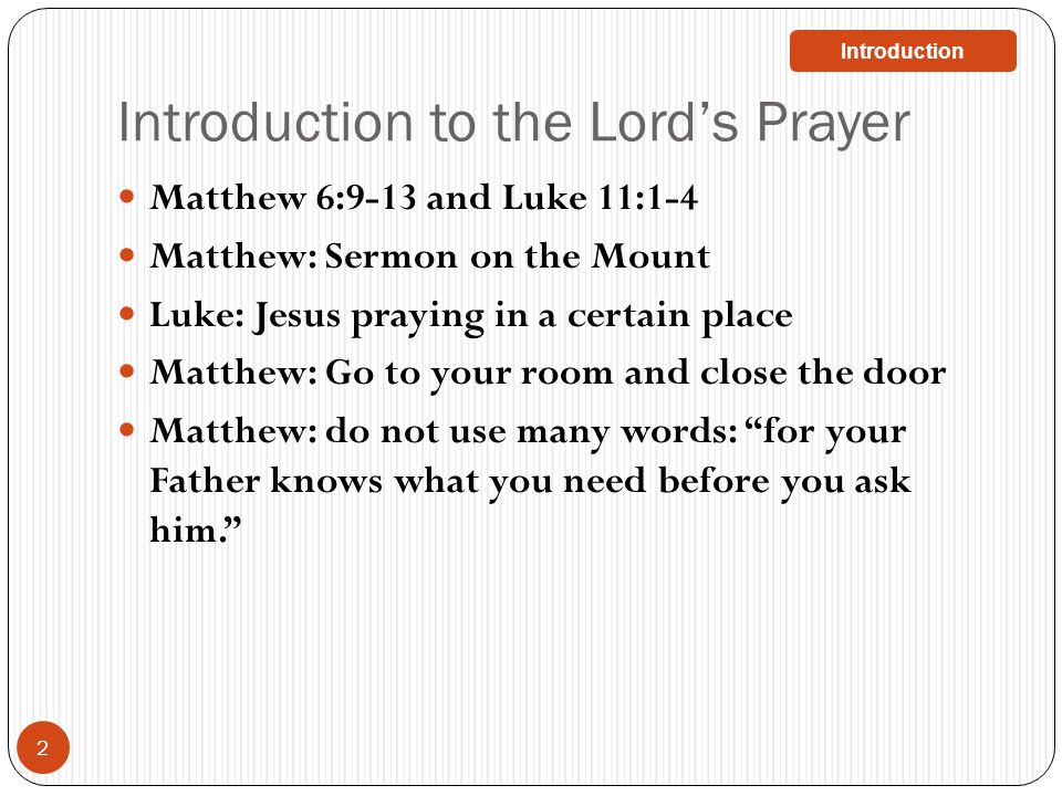 Introduction to the Lord’s Prayer