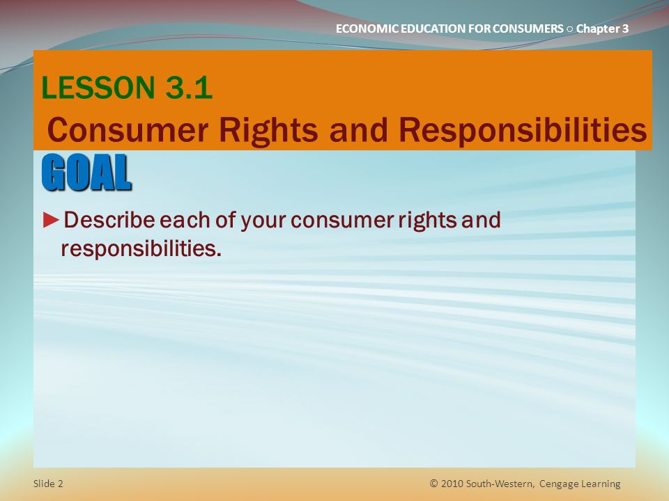 LESSON 3.1 Consumer Rights and Responsibilities