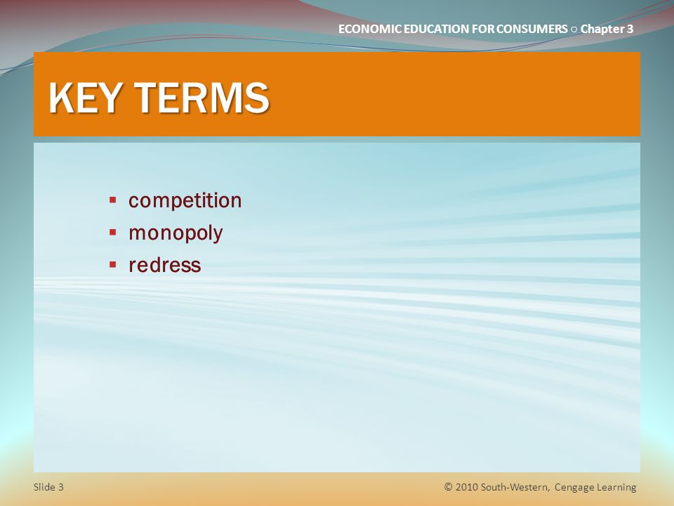 KEY TERMS competition monopoly redress