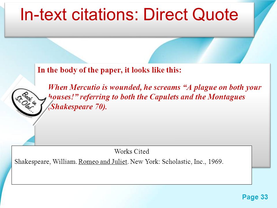 In-text citations: Direct Quote