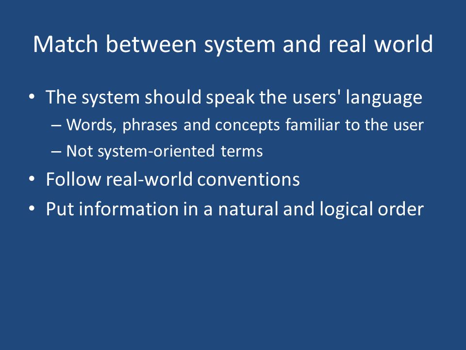 Match between system and real world