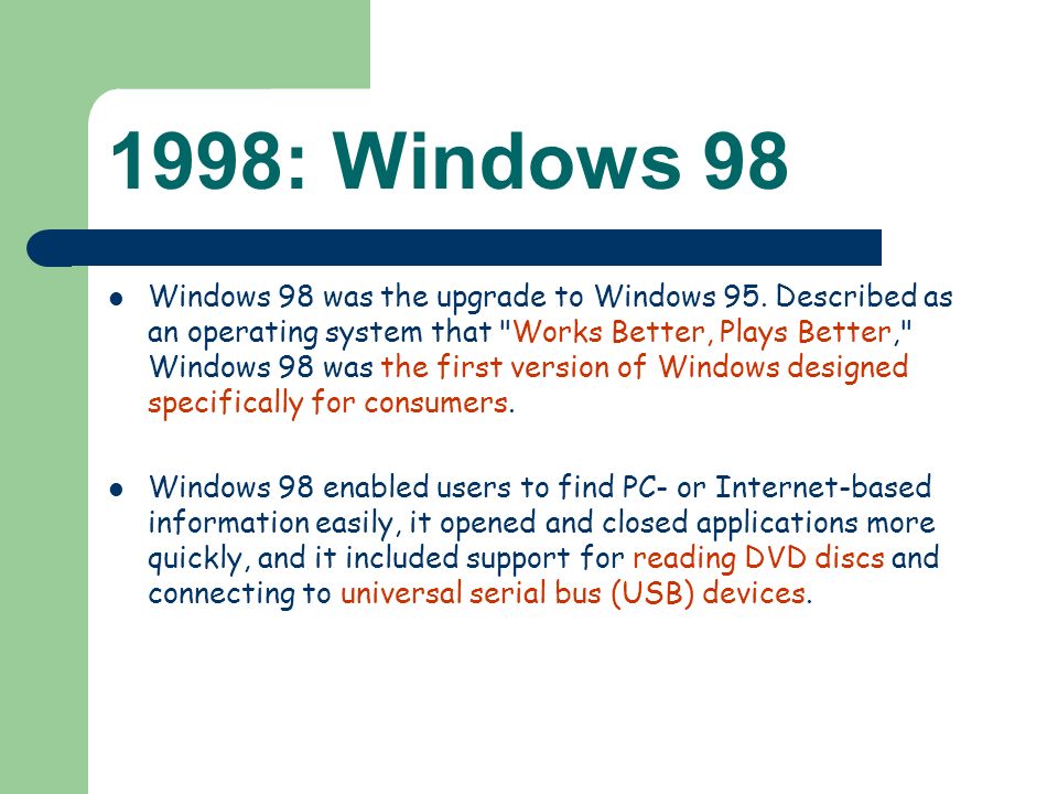 windows 98 usb support