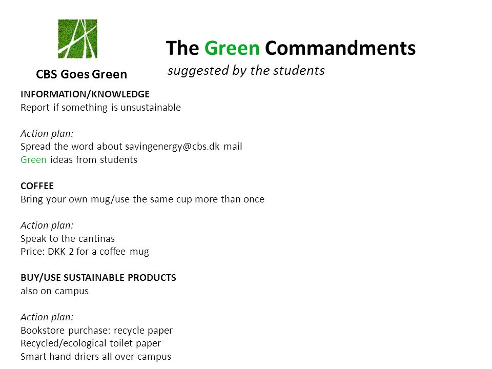 The Green Commandments suggested by the students