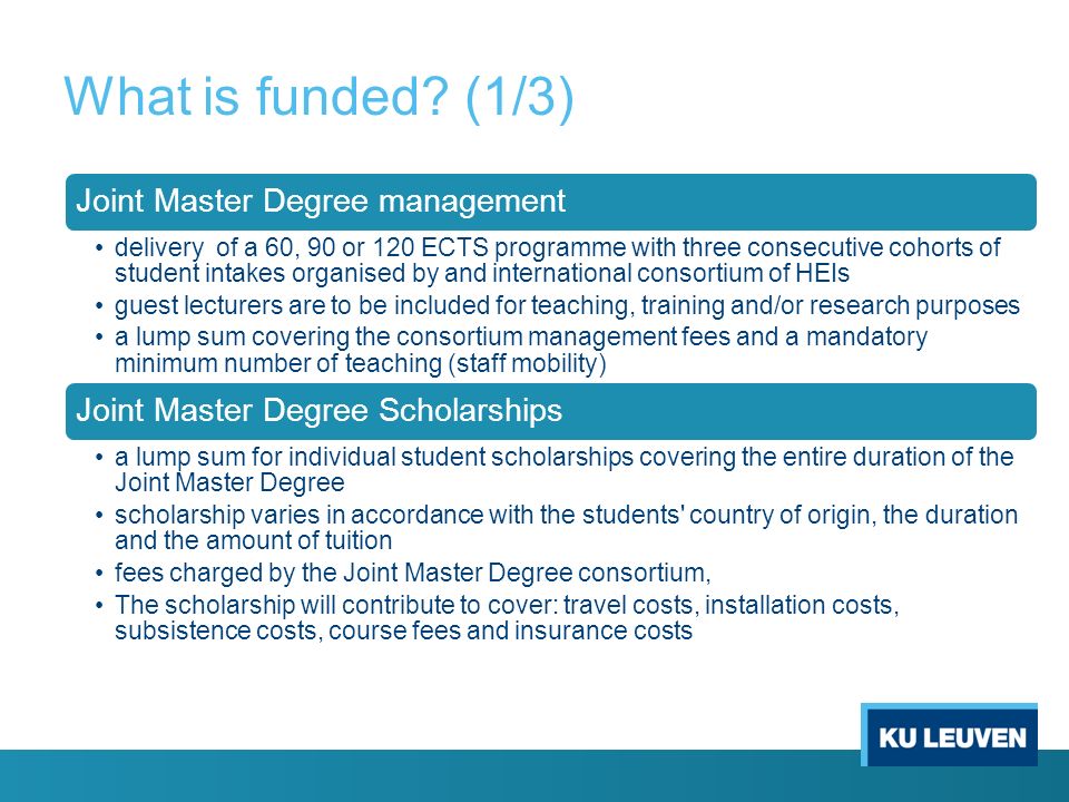 What is funded (1/3) Joint Master Degree management