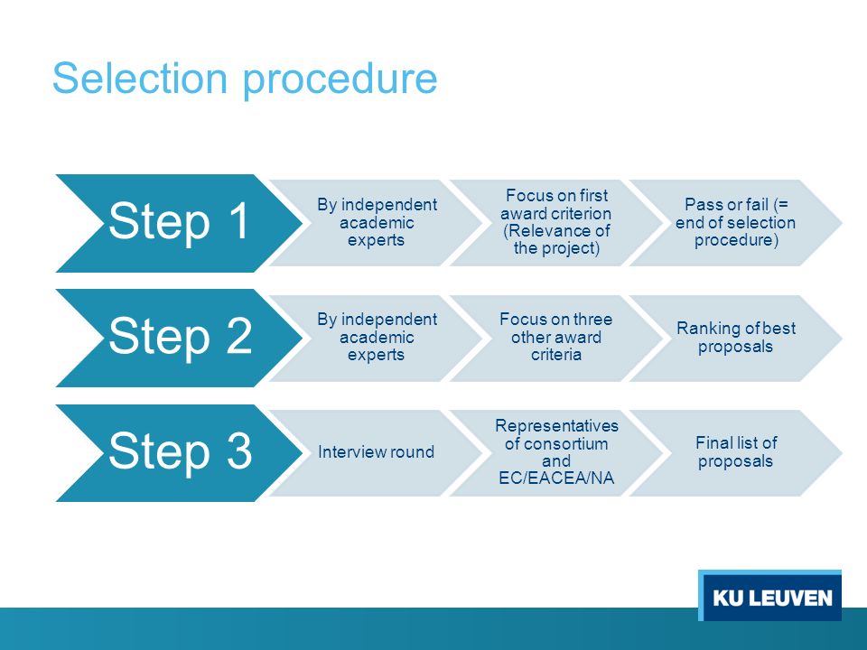 Selection procedure Step 1 By independent academic experts