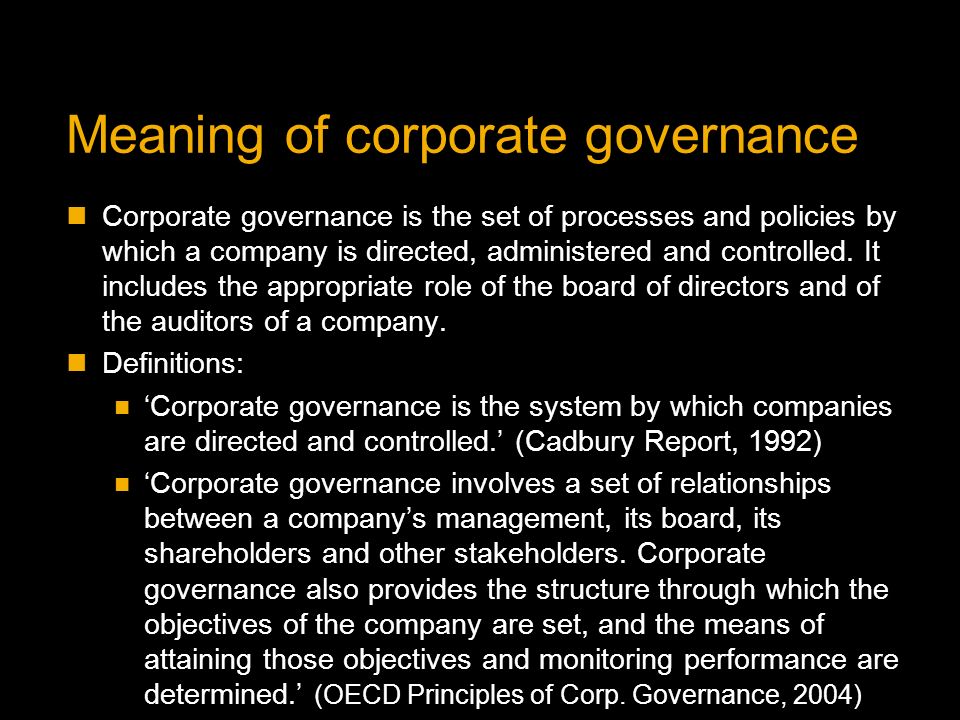 Meaning of corporate governance