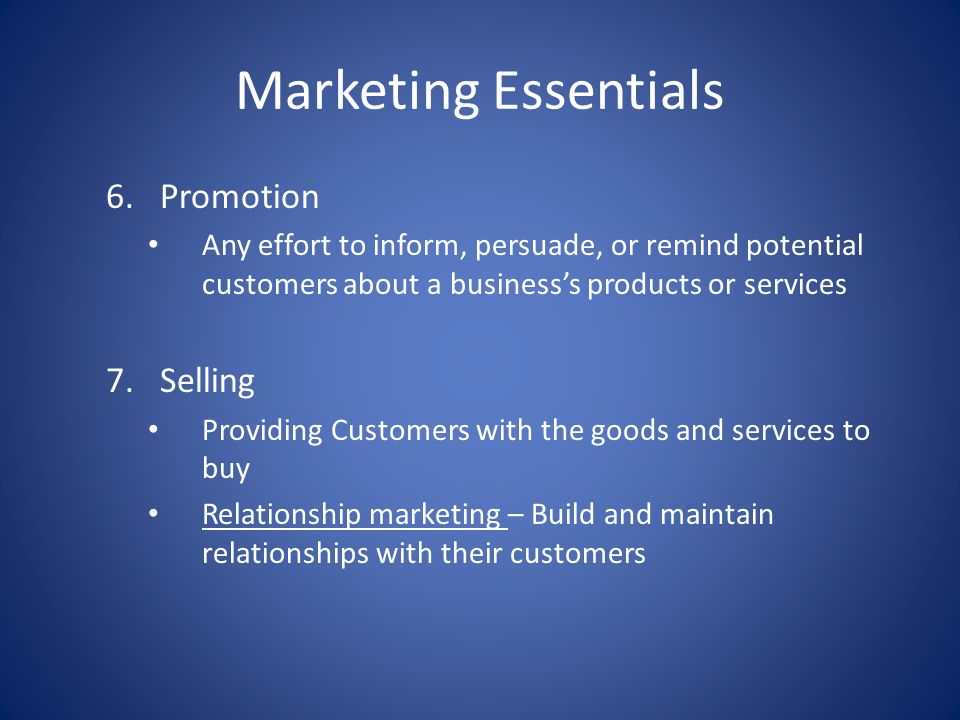 Marketing Essentials Promotion Selling