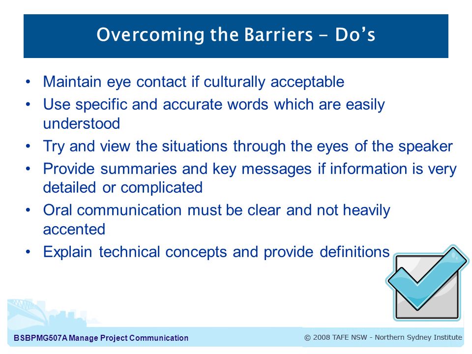 Overcoming the Barriers - Do’s