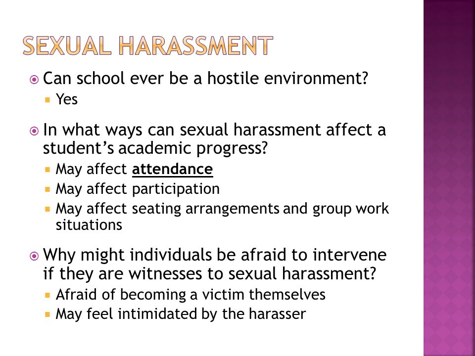 Sexual harassment Can school ever be a hostile environment