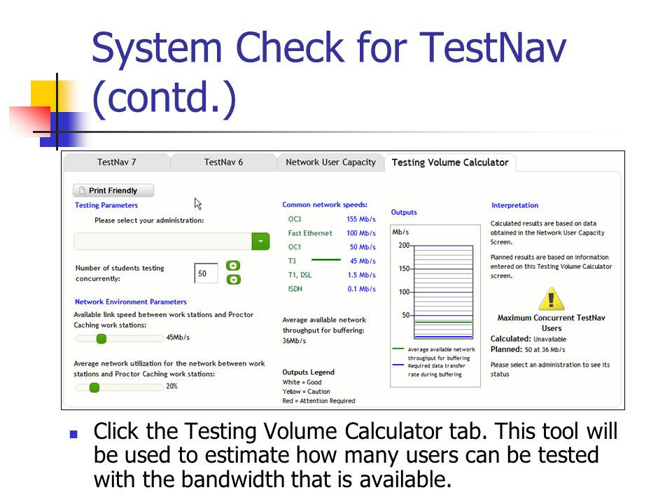 System Check for TestNav (contd.)