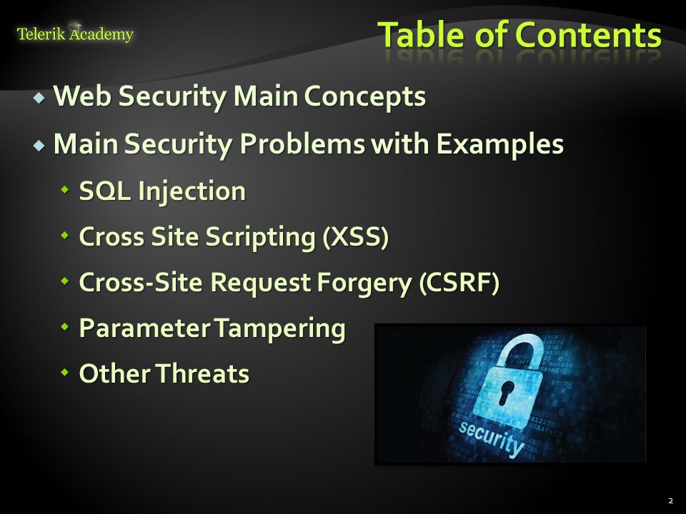 Web Security SQL Injection, XSS, CSRF, Parameter Tampering, DoS