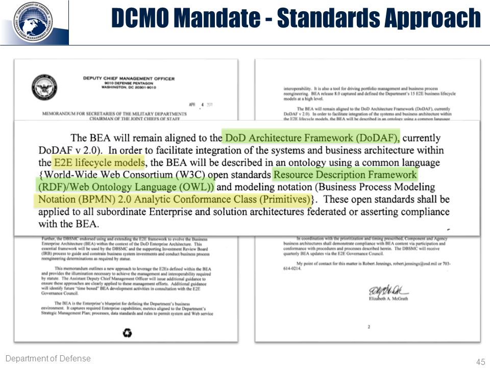 DCMO Mandate - Standards Approach