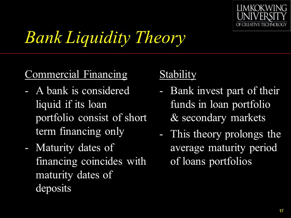 Bank Liquidity Theory Commercial Financing