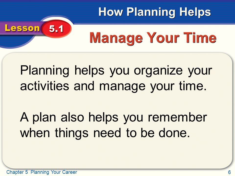 Manage Your Time Planning helps you organize your activities and manage your time.