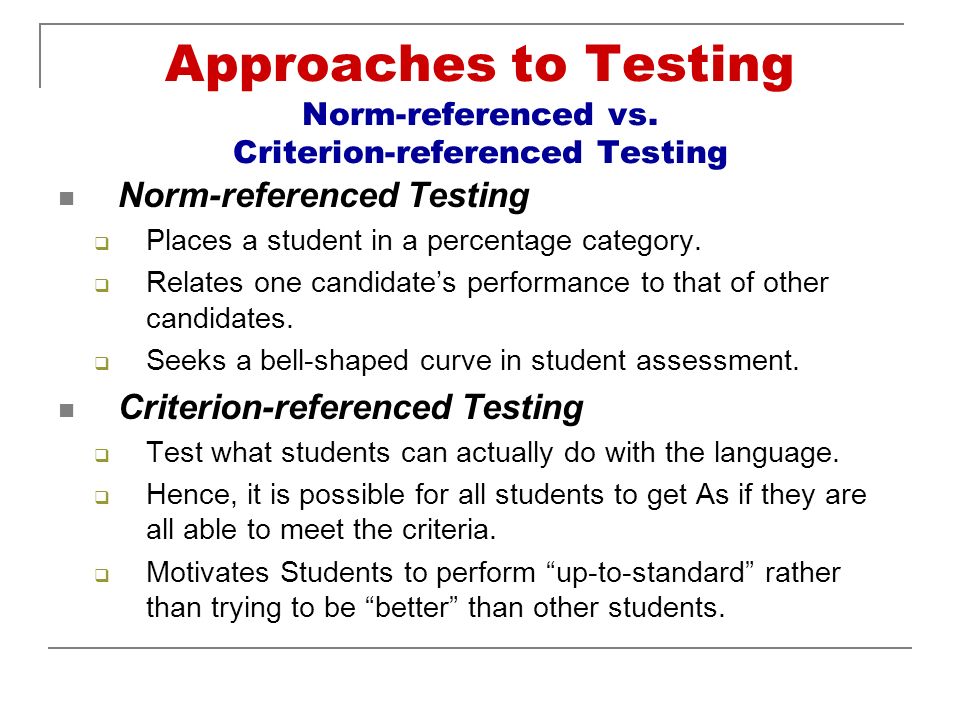 norm referenced vs criterion referenced tests