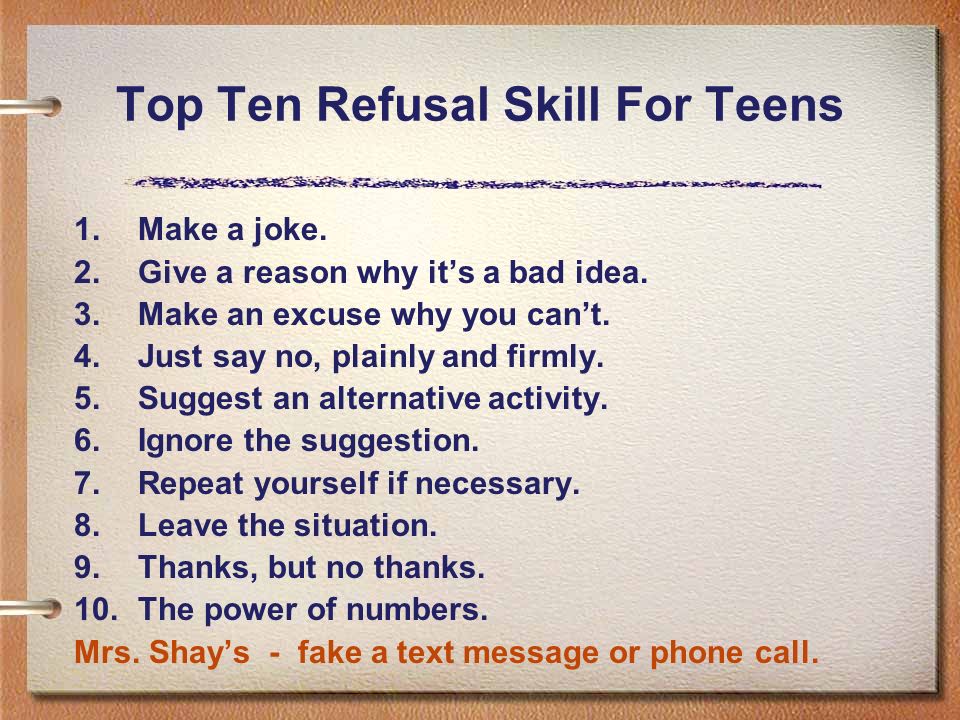Top Ten Refusal Skill For Teens