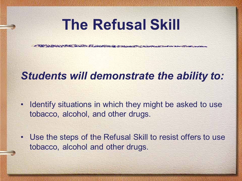 The Refusal Skill Students will demonstrate the ability to:
