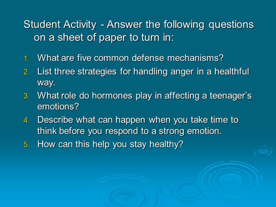 Student Activity - Answer the following questions on a sheet of paper to turn in: