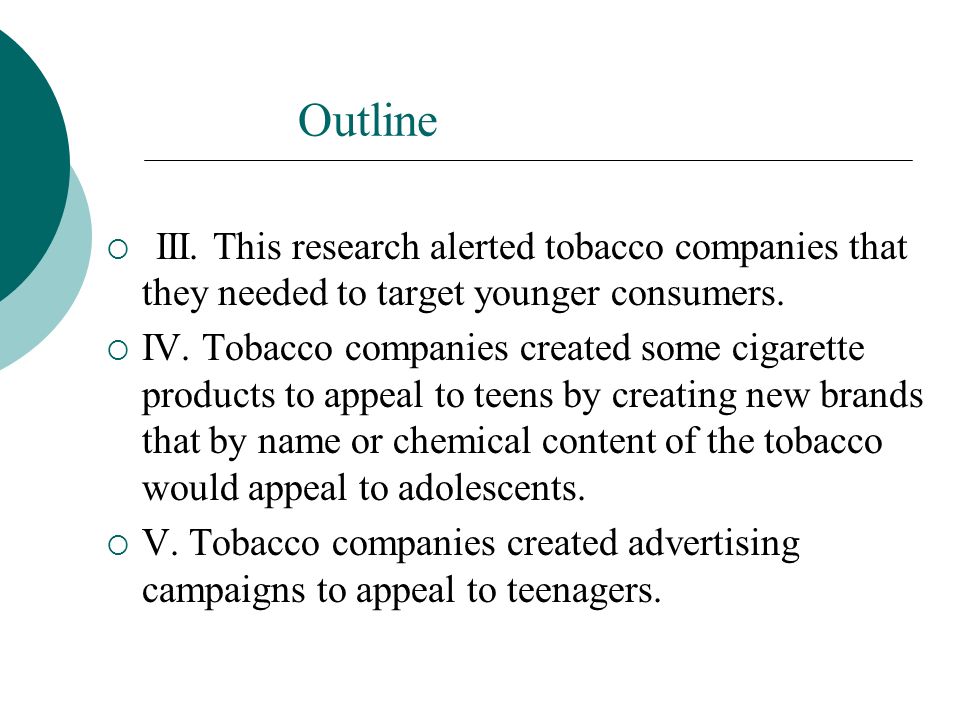 Outline III. This research alerted tobacco companies that they needed to target younger consumers.