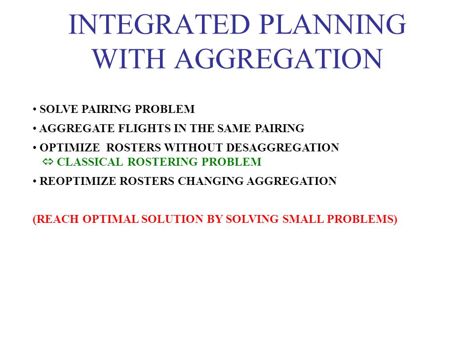 INTEGRATED PLANNING WITH AGGREGATION