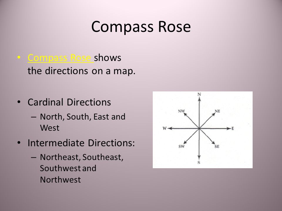 Compass Rose Compass Rose shows the directions on a map.