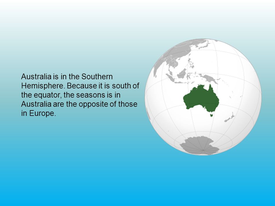 Australia is in the Southern Hemisphere