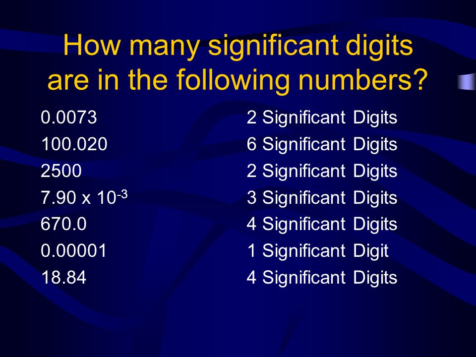 How many significant digits are in the following numbers