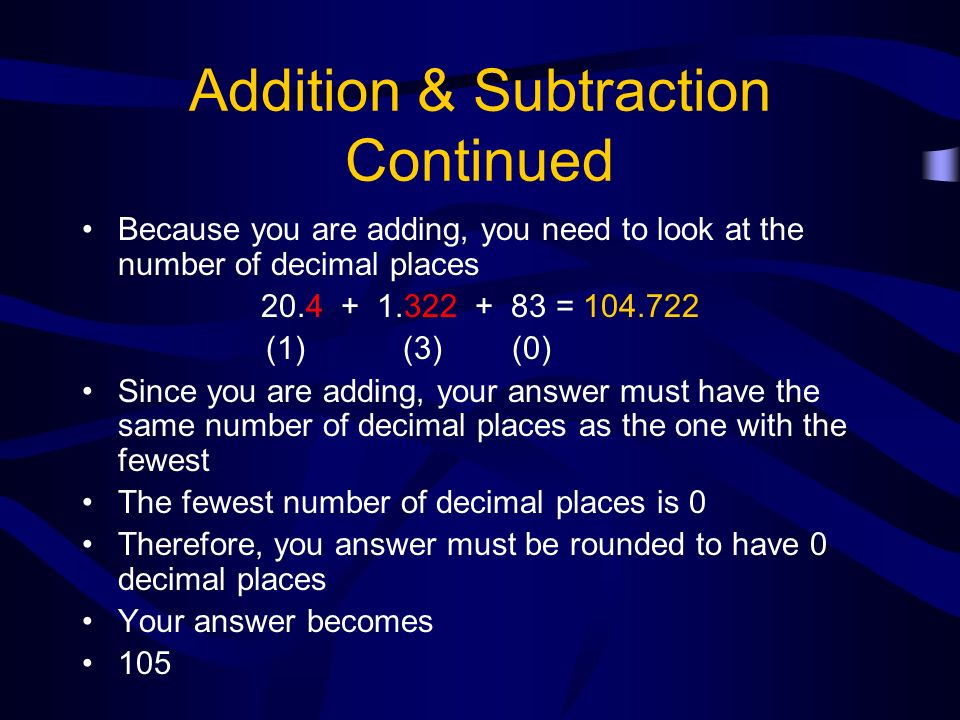 Addition & Subtraction Continued