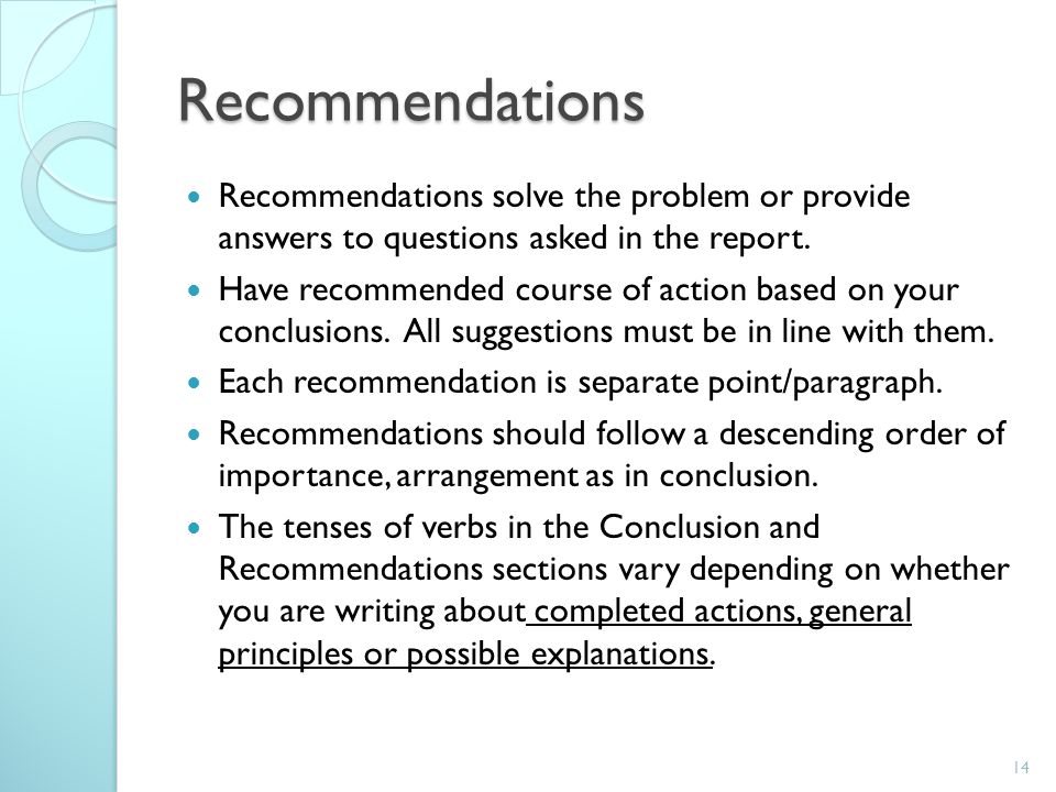 how to write recommendation for report